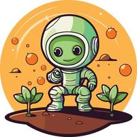 Astronaut on the planet. Cartoon character. vector