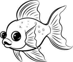 negro y blanco dibujos animados ilustración de linda pescado animal personaje para colorante libro vector