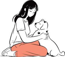 Girl with her dog of a girl with a dog. vector