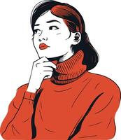 Beautiful young woman in a red sweater on white background. vector