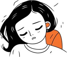 Illustration of a girl with closed eyes on white background. vector