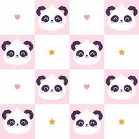 Checkered seamless pattern with cute pandas. graphics. vector