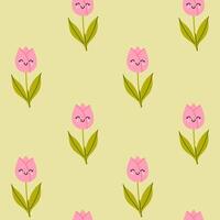 Simple seamless pattern with cute kawaii flowers. graphics. vector