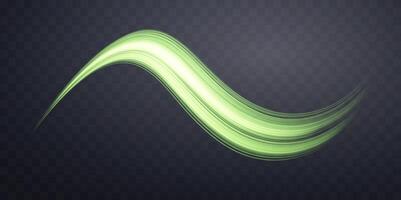 Glowing green lines. Neon realistic energy speed. Abstract light effect vector