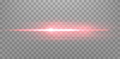 Red horizontal lensflare. Light flash with rays or spotlight and bokeh. Red glow flare light effect. vector