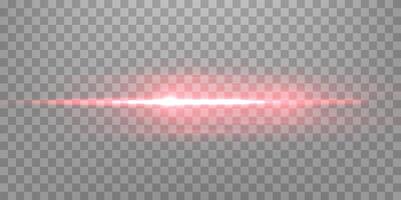 Red horizontal lensflare. Light flash with rays or spotlight and bokeh. Red glow flare light effect. vector