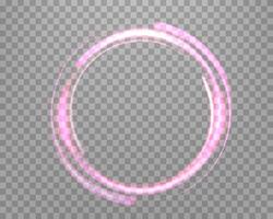 Pink magic ring with glowing. Neon realistic energy flare halo ring. Abstract light effect vector