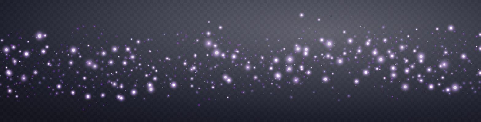 Purple glittering dots, particles, stars magic sparks. Glow flare light effect. Violet luminous points.