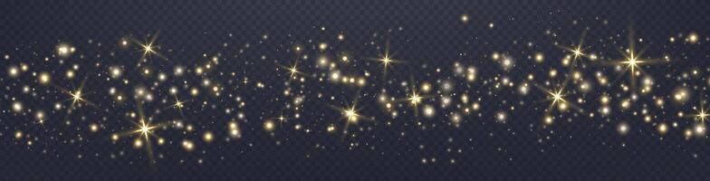 Gold glittering dots, particles, stars magic sparks. Glow flare light effect. Gold luminous points. vector