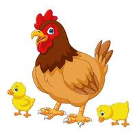 Cartoon hen with her baby chicks vector