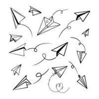 Set of doodle paper plane icon. Hand draw paper airplane. vector