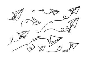 Set of doodle paper plane icon. Hand draw paper airplane. vector