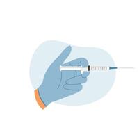 Doctors hand holding syringe to inject medicine to patient. Treatment, immunization concept vector