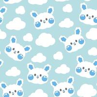 Seamless pattern of cute rabbit face cloud on sky background.Rodent animal charater cartoon design.Weather.Image for card,poster,baby clothing,print screen.Kawaii.Illustration. vector