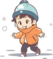 Illustration of a Cute Boy Wearing an Orange Winter Clothes vector