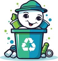 Cartoon character Recycling bin of a trash can. vector