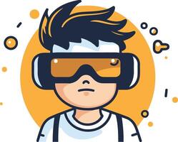 illustration of man in virtual reality glasses. Flat line style design. vector