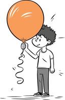 Boy holding a balloon in doodle style. vector