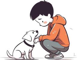 Illustration of a boy and his dog on a white background. vector