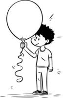 Boy holding a balloon in doodle style. vector