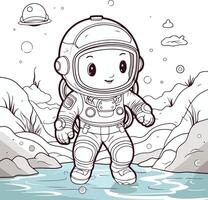 Coloring book for children astronaut in the sea vector