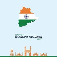 Telangana Formation Day 2 June Holiday concept Template for background with banner poster and card flat illustration vector