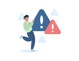 warning and error concept. notification if there is a problem. illustration of a man with a warning symbol. mistakes and trouble. illustration concept design vector