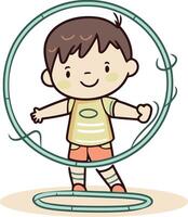Boy playing with hoop of a cute little boy playing with hoop. vector