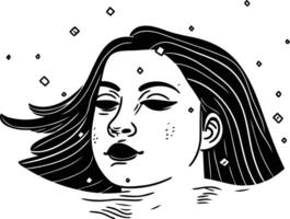 hermosa mujer en el mar. mano dibujado ilustración en bosquejo estilo. vector