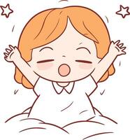 Illustration of a little girl yawning while lying on the bed vector