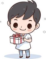 Cute boy holding gift box of a boy holding a gift box. vector