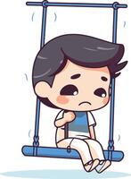 Sad Boy Sitting on Swing - Mascot Character Illustration design vector