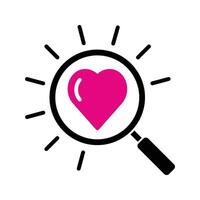 magnifying glass with a heart shape, illustration of finding date and love search icon vector