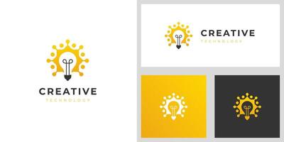 ligero bulbo lámpara logo idea con tecnología símbolo, inspiración, creatividad, innovación, energía logo diseño vector