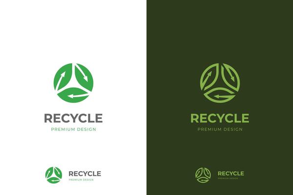recycle leaf logo icon design with circle graphic concept, recycling ecology logo template