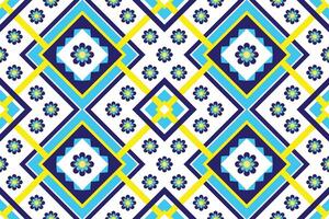 Blue blossom tribal seamless pattern vector