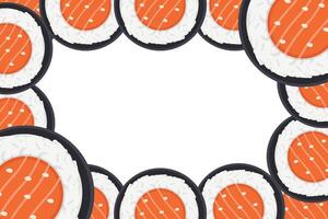 Sushi roll border. Japan food frame sushi banner vector