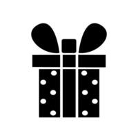 Gift box with bow, black silhouette. Christmas, vector