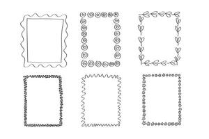 Frames ink sketch. Illustration on isolated background. Set with black simple line border doodle square floral frame elements, decorative design for banner, card, paper, card, template, poster vector