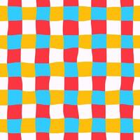 Seamless bright colorful checkered pattern on a white background, hand drawn vector