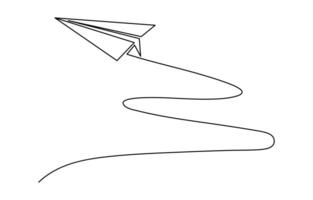 Continuous line drawing of paper plane, vector