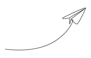 Continuous line drawing of paper plane, vector