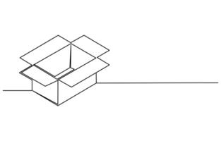 Single Continuous one line drawing of a cardboard box. Online shopping concept vector