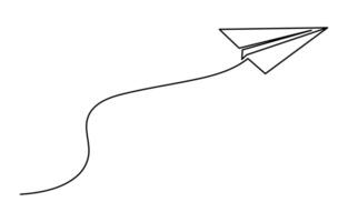 Continuous line drawing of paper plane, vector