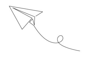 Continuous line drawing of paper plane, vector