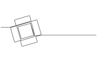 soltero continuo uno línea dibujo de un cartulina caja. en línea compras concepto vector