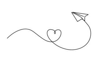 Continuous line drawing of paper plane, vector