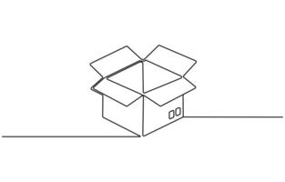 Single Continuous one line drawing of a cardboard box. Online shopping concept vector