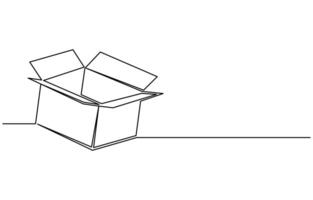 Single Continuous one line drawing of a cardboard box. Online shopping concept vector