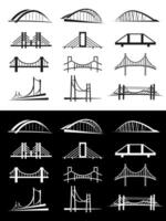 Set different Bridge isolated. black and white illustration vector